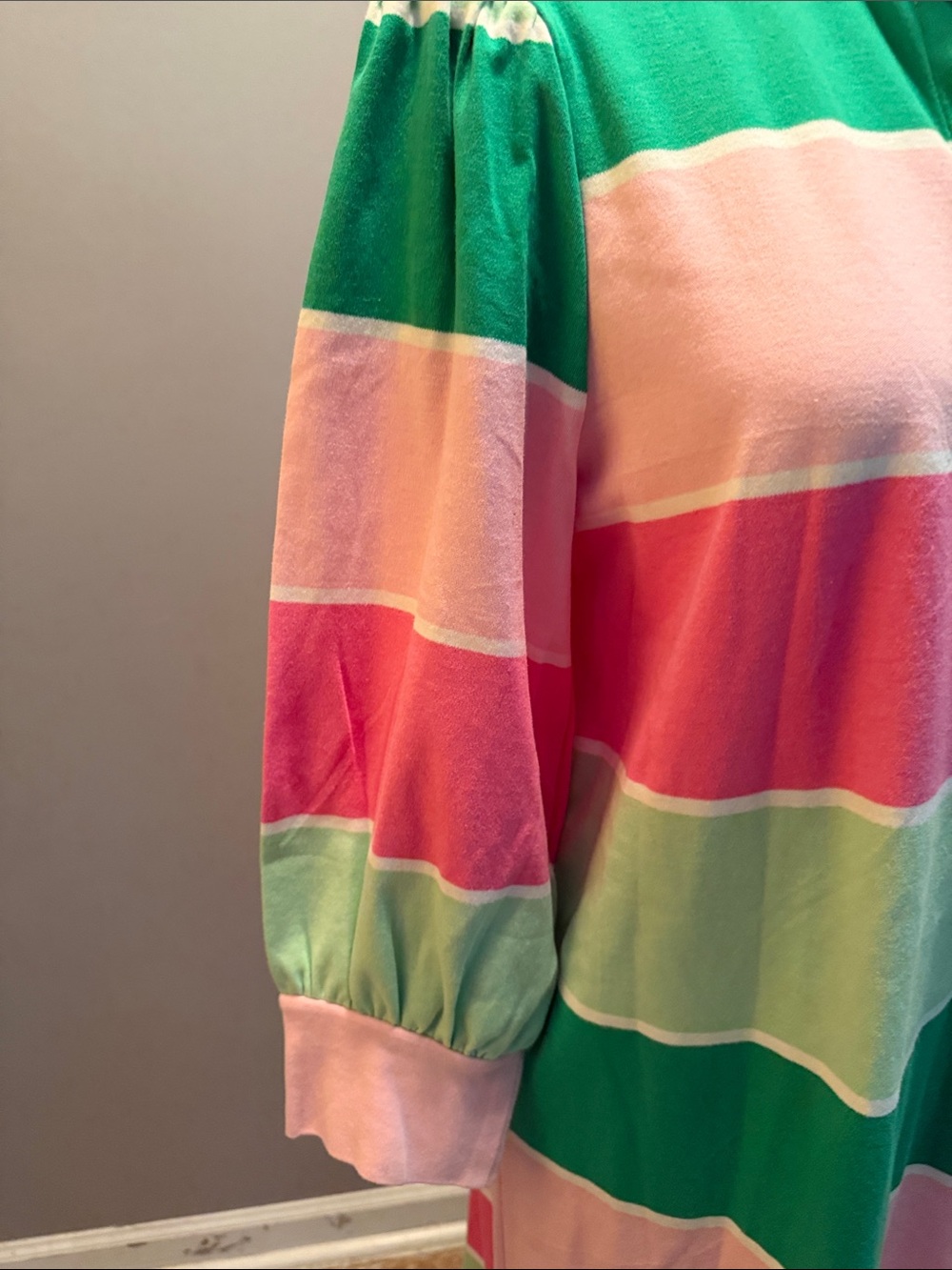 Crown & Ivy Striped Puff-Sleeve Dress in Pink & Green Size Med - Picture 5 of 12